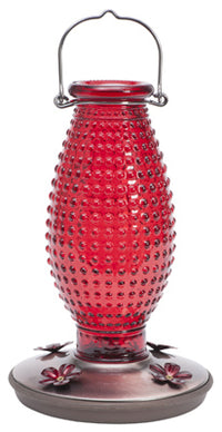 Hummingbird Feeder, Vintage Red Hobnail