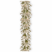 Feel Real Snowy Sheffield Spruce Artificial Garland, 100 Warm White LED Lights, 9 x 12-Ft.