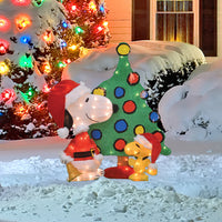 32" Peanuts 3 Piece Set 2d Pre-Lit Yard Art, Santa, Snoopy, Woodstock And Tree