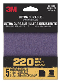 3m 1/4sht5pk220 4.5 X 5.5 Ultra Durable Power 220 Grit Sanding Sheet 5 Count