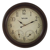 Taylor 14 inch Dial Clock/Thermometer/Hygrometer Metal Brown 14 in.