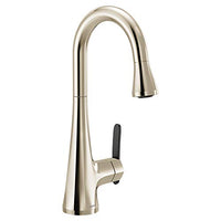 Polished nickel one-handle high arc pulldown bar faucet