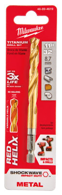 Milwaukee Shockwave 11/32 in. X 4.57 in. L Titanium Red Helix Drill Bit 1 pc