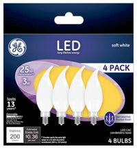 Decorative LED Light Bulbs, Frosted, Candelabra Base, 2.5-Watts, 200 Lumens, 4-Pk.