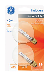 GE Edison 40 watts G16.5 Globe Halogen Bulb 415 lumens White 2 pk (Pack of 6)