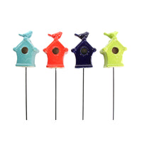 Alpine Ceramic Assorted 15 in. H Birdhouse Decorative Garden Stakes (Pack of 12)