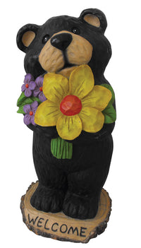 Southern Patio Fiberglass/Resin/Stone Multi-color 16 in. Black Bear With Flower Garden Statue (Pack of 2)