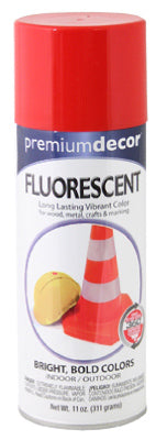 Premium Decor Fluorescent Spray Paint, Interior/Exterior, Hot Red, 11-oz.