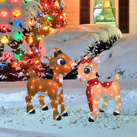 32" Rudolph Pre-Lit 2D Yard Art Rudolph And Clarice Standing