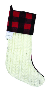 Hallmark Knit Stocking with Plaid Cuff Christmas Decoration White/Black/Red Fabric 20 in. 1 pk (Pack of 4)