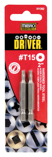 MIBRO Torx T15 X 2 in. L Screwdriver Bit S2 Tool Steel 2 pc