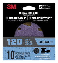 3m Disc5in10pk120 5 Hook It Ultra Durable 120 Grit Universal Hole Power Sanding Discs 10 Count