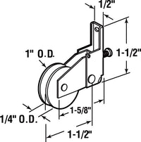 Prime-Line  1 in. Dia. x 1/4 in. L Mill  Nylon/Steel  Roller Assembly  2 pk