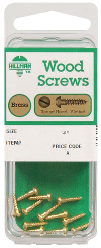 Hillman Wood Screws No. 8 " X 3/4 " Slotted Brass Round Head