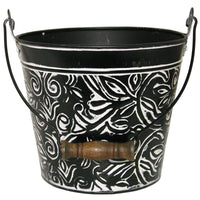 Planter With Handle, Charcoal Floral Metal, 12-In.