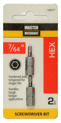 Screwdriver Insert Bit, 1/8-In. Hex, 1-In., 2-Pk.