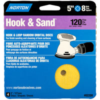 Norton Hook & Sand 5 in. Aluminum Oxide Hook and Loop A290 Sandpaper Vacuum Disc 120 Grit Medium 4 p