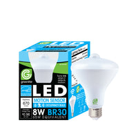 Greenlite Bright White 120V 3000K 84 CRI 670 lm. BR30 E26 Base LED Motion Activated Bulb 8W