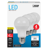 Feit Electric A19 E26 (Medium) LED Bulb Daylight 60 Watt Equivalence 4 pk