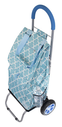 dbest products 01-581 13" X 15" X 38" Teal & White Moroccan Tile Trolley Dolly