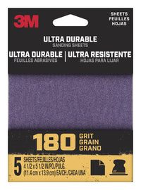 3m 1/4sht5pk180 4.5 X 5.5 Ultra Durable Power 180 Grit Sanding Sheet 5 Count