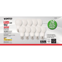 Satco . A19 E26 (Medium) LED Bulb Soft White 60 Watt Equivalence 10 pk