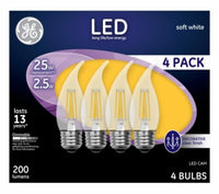 Decorative LED Light Bulbs, Soft White, Clear, Dimmable, 200 Lumens, 2.5-Watts, 4-Pk.