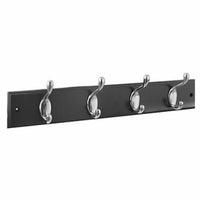 Heavy-Duty Coat & Hat Hook Rack, Black Wood Grain & Nickel, 18-In.