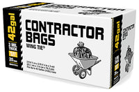 Contractor Trash Bags, Black, Wing Ties, 3-Mil Thick, 42 Gallons, 20-Ct.