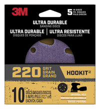 3m Disc5in10pk220 5 Hook It Ultra Durable 220 Grit Universal Hole Power Sanding Discs 10 Count