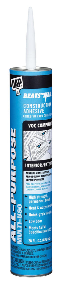 Dap 27458 28 Oz VOC Beats The Nail® All Purpose Construction Adhesive                                                                                 