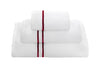 LINIM 3-Pcs Towel Set 100% Cotton White With Lines; Bath, Hand & Washcloth R Red