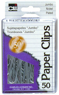 Charles Leonard Inc. 79550 Jumbo Nickel Plated Paper Clips 50 Count                                                                                   