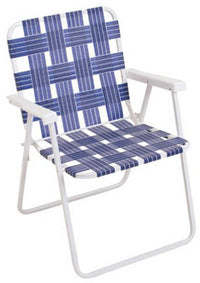 Folding Chair, Blue Webbing, White Steel Frame