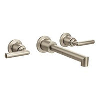 Brushed nickel two-handle wall mount bathroom faucet