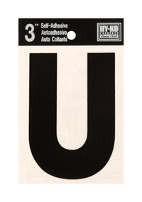 Hy-Ko 3 in. Black Vinyl Letter U Self-Adhesive 1 pc. (Pack of 10)