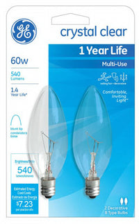 GE 60 W B10 Decorative Incandescent Bulb E12 (Candelabra) Soft White 2 pk (Pack of 4)