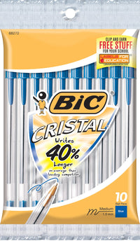 Bic MSP101-BLUE 1.0mm Blue Medium Point Cristal Stic Ball Pen 10 Count