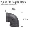 Pipe Decor 1/2 in. FPT  T X 1/2 in. D FPT  Black Iron 1 1/4 in. L 90 Degree Elbow