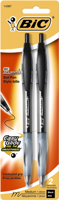 Bic VCGP21-BLK Black Atlantis® Medium Retractable Ball Pen 2 Count (Pack of 6)