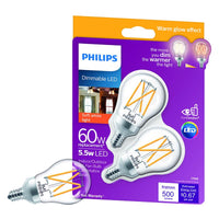 Philips A15 E12 (Candelabra) LED Bulb Soft White 60 Watt Equivalence 2 pk