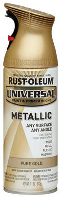 Universal Paint & Primer Metallic Spray Paint,  Pure Gold, 12-oz.