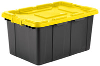 Industrial Tote, Black With Yellow Latches, 27-Gallons (Pack of 4)