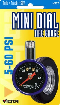 Tire Gauge, Mini Dial, 5-50 PSI,