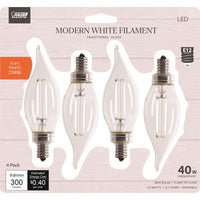 Feit Electric BA10 E12 (Candelabra) Filament LED Bulb Soft White 40 Watt Equivalence 4 pk