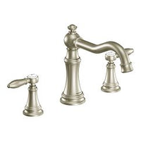 Brushed nickel two-handle high arc roman tub faucet