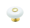 Amerock  Allison  Round  Cabinet Knob  1-1/4 in. Dia. 1 in. Polished Brass  White  1 pk