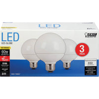 Feit Electric G25 E26 (Medium) LED Bulb Daylight 60 W 3 pk