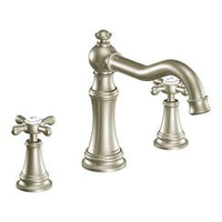 Brushed nickel two-handle high arc roman tub faucet