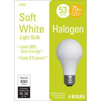 GE 53 W A19 A-Line Halogen Bulb 890 lm Soft White 4 pk